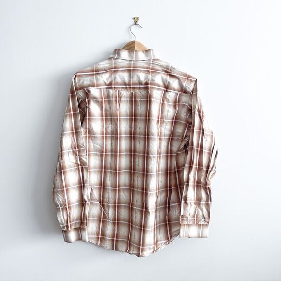Panhandle Slim Roughstock Shirt Western Button Up Brown Plaid Mens L Barbed Wire - Picture 2 of 11